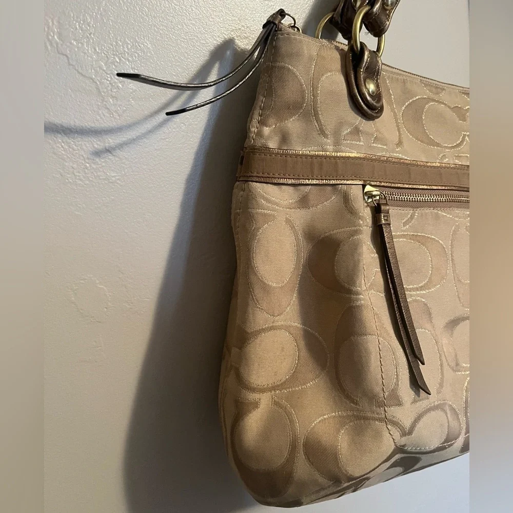 Coach Tan Signature Tote Bag Classic C Monogrammed Fabric
